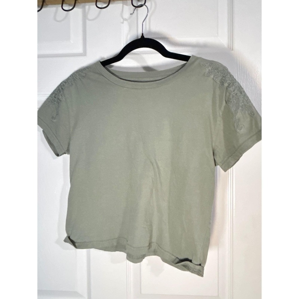 Hippie Laundry Women's Small T-Shirt Green Embroidered Short Sleeve Casual Top